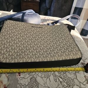 Michael Kors Black and Gray Messenger Bag with Geometric Design